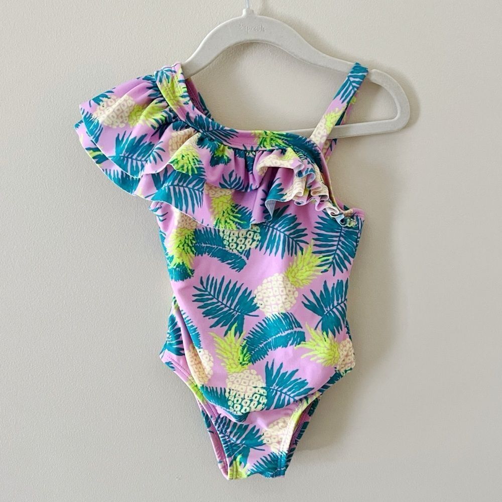 Toddler Girl’s Cat & Jack One Shoulder Swimsuit Pink Palm Tree